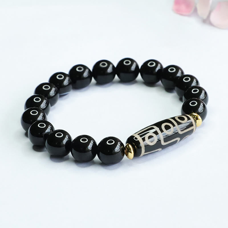 Buddha Stones Tibetan Nine-Eye Dzi Bead Black Onyx Power Bracelet Bracelet BS 7