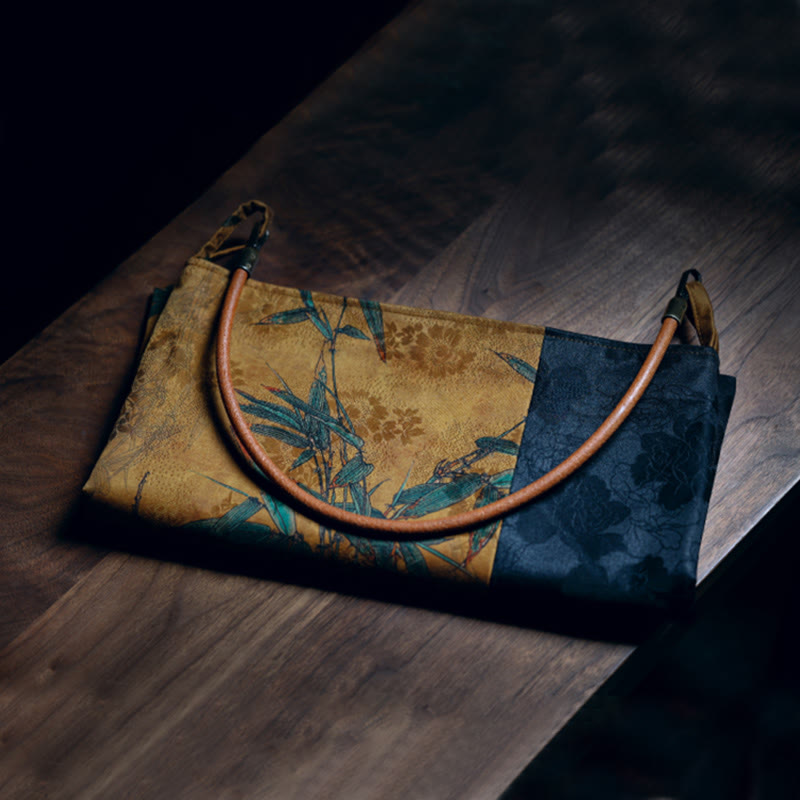 Buddha Stones Bamboo Leaves Flower Butterfly Persimmon Shoulder Bag Handbag Shoulder Bag BS 6