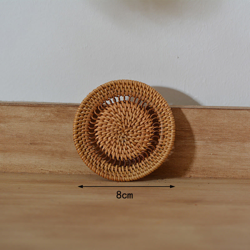 Buddha Stones Ceramic Flower Pattern Rattan Cup Mat Tea Cup Coaster Decorations BS 8cm Spiral Coaster