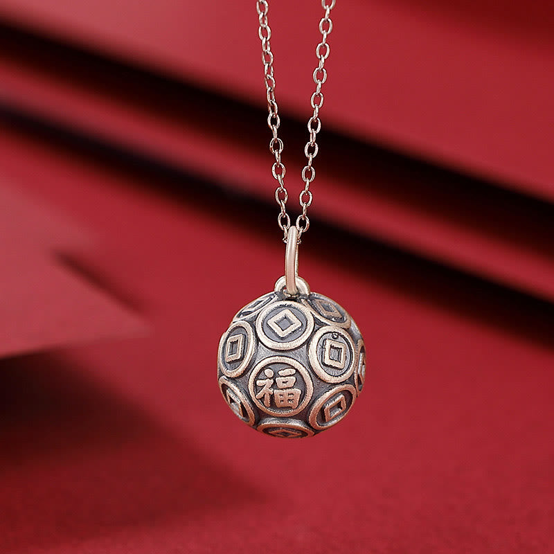 Buddha Stones 990 Sterling Silver Fu Character Copper Coin Luck Fortune Chain Necklace Pendant Necklaces & Pendants BS 1