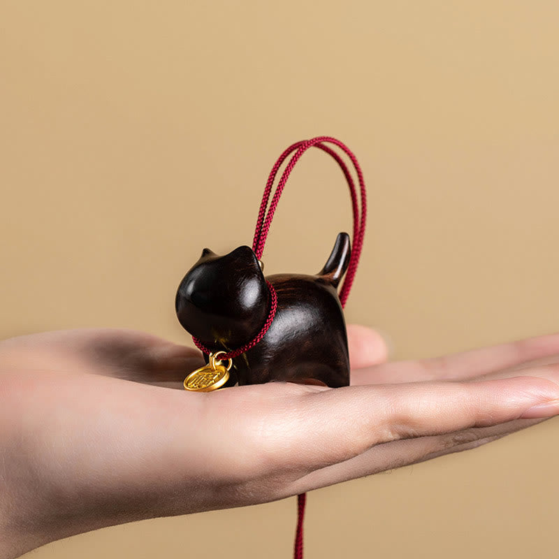 Buddha Stones Ebony Wood Green Sandalwood Lucky Cat Fu Character Lucky Fortune Bell Balance Car Hanging Decoration Car Hanging Decoration BS 3