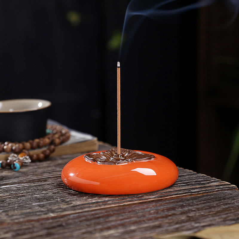 Buddha Stones Persimmon Ceramic Meditation Healing Incense Burner Incense Holders Incense Burner BS 7