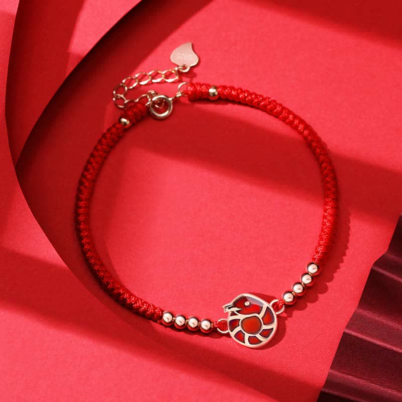 Buddha Stones 925 Sterling Silver Chinese Zodiac Luck Faith Discolor Red String Bracelet Bracelet BS Snake(Wrist Circumference 15-18cm)