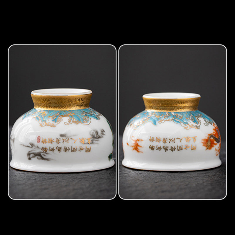 Buddha Stones Golden Eagle Auspicious Dragon Sun Ocean Waves Gilt Ceramic Teacup Kung Fu Tea Cup Cup BS 15