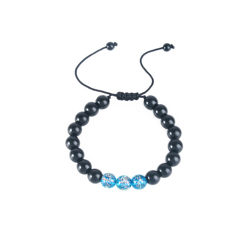 Buddha Stones Black Obsidian Luminous Glowstone Strength Bracelet Bracelet BS 14