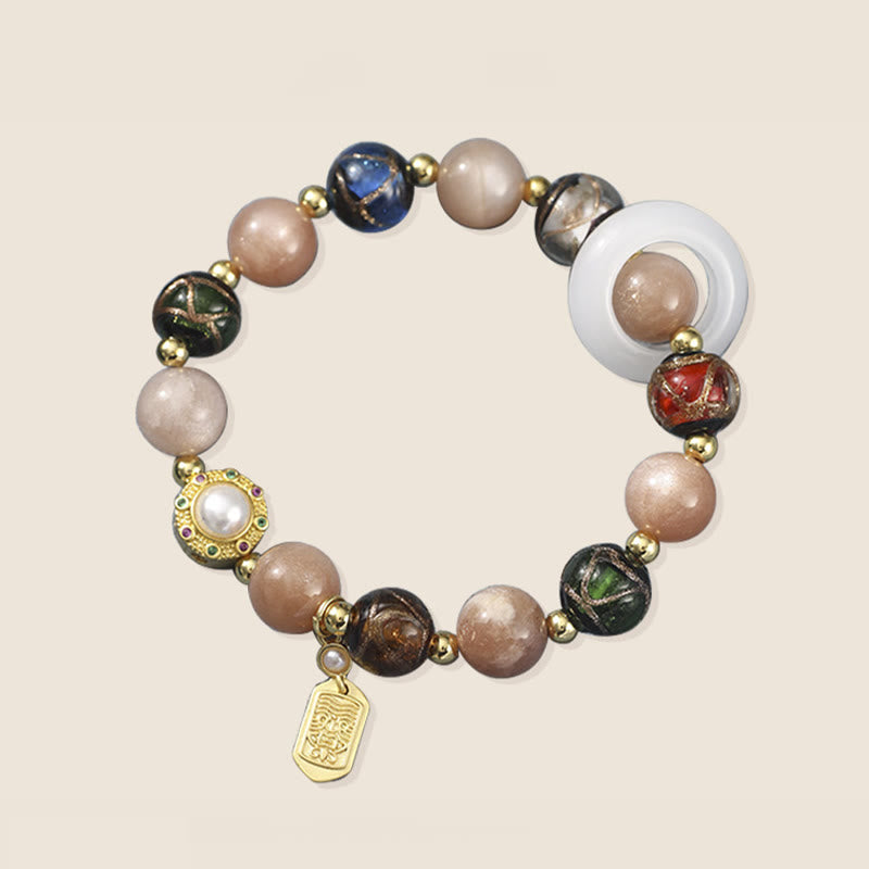 Buddha Stones Tibetan Incense Ash Liuli Glass Tridacna Stone Sun Stone Om Mani Padme Hum Prayer Wheel Charm Bracelet Bracelet BS 14
