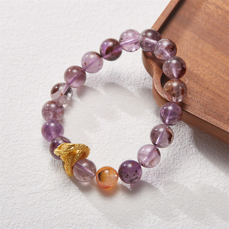 Buddha Stones Purple Phantom Copper Gold-plated Dragon Wisdom Bracelet Bracelet BS 2