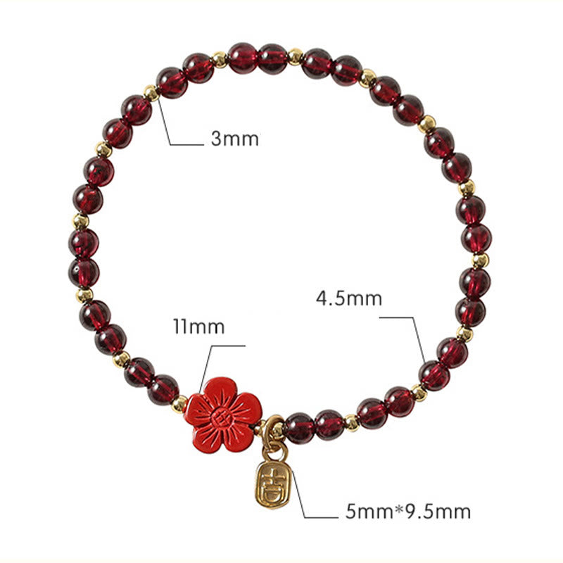 Buddha Stones 14K Gold Natural Garnet Cinnabar Flower Calm Bracelet Bracelet BS 9