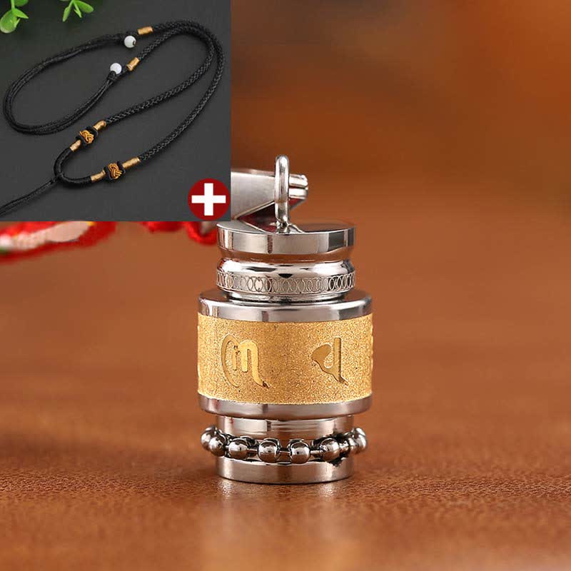 Buddha Stones Tibet Om Mani Padme Hum Shurangama Mantra Titanium Steel Wisdom Amulet Necklace Pendant Necklaces & Pendants BS 1.2cm*1.8cm Gold Black String