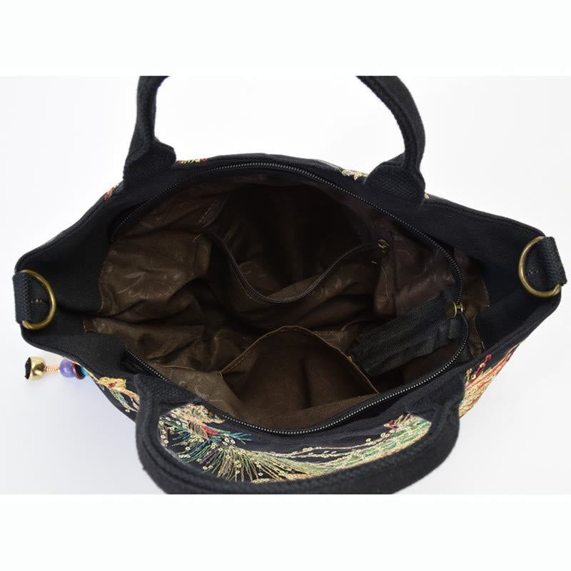 Buddha Stones Peacock Double-sided Embroidery Tote Bag Shoulder Bag Crossbody Bag - image 2