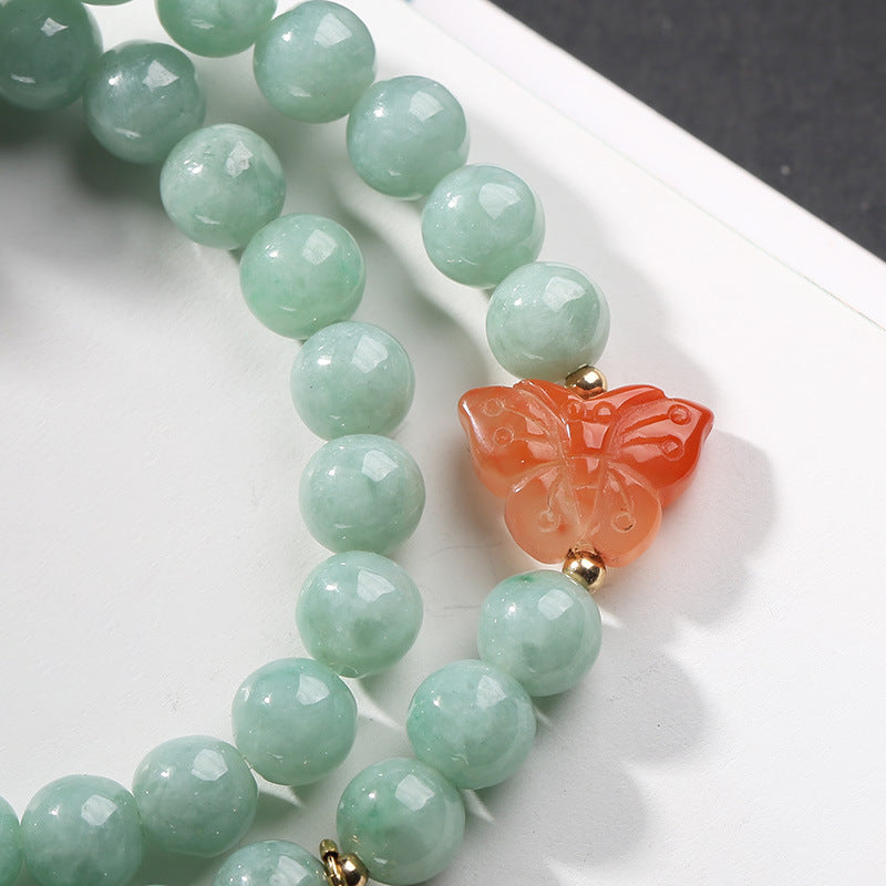 Buddha Stones 925 Sterling Silver Natural Jade Amber Butterfly Luck Abundance Bracelet Bracelet BS 4