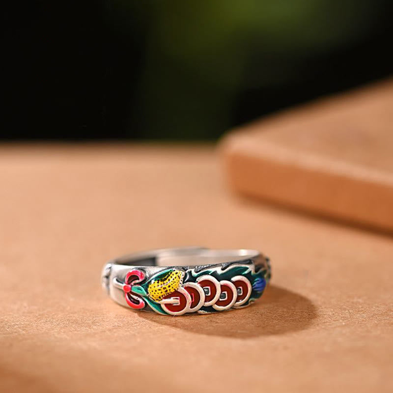 Buddha Stones Feng Shui Five Emperor Coins Wealth Ring Ring BS 9