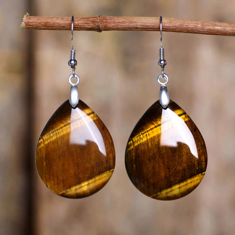 Buddha Stones Natural Aventurine Dangle Healing Drop Earrings Earrings BS Tiger Eye