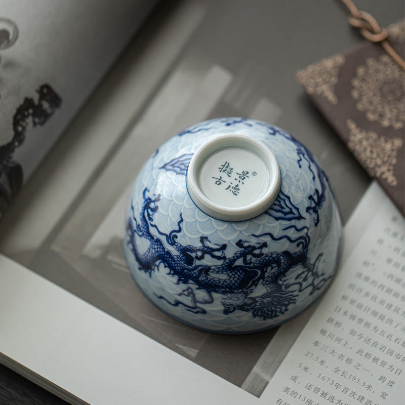 Buddha Stones Blue Dragon Design Ceramic Teacup Kung Fu Tea Cups Cup BS 5