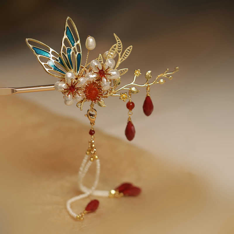 Foviel Klassische chinesische Stil Blume sz. Schmetterling Pearlagil Haar Clip Haarnadel Haar Krone