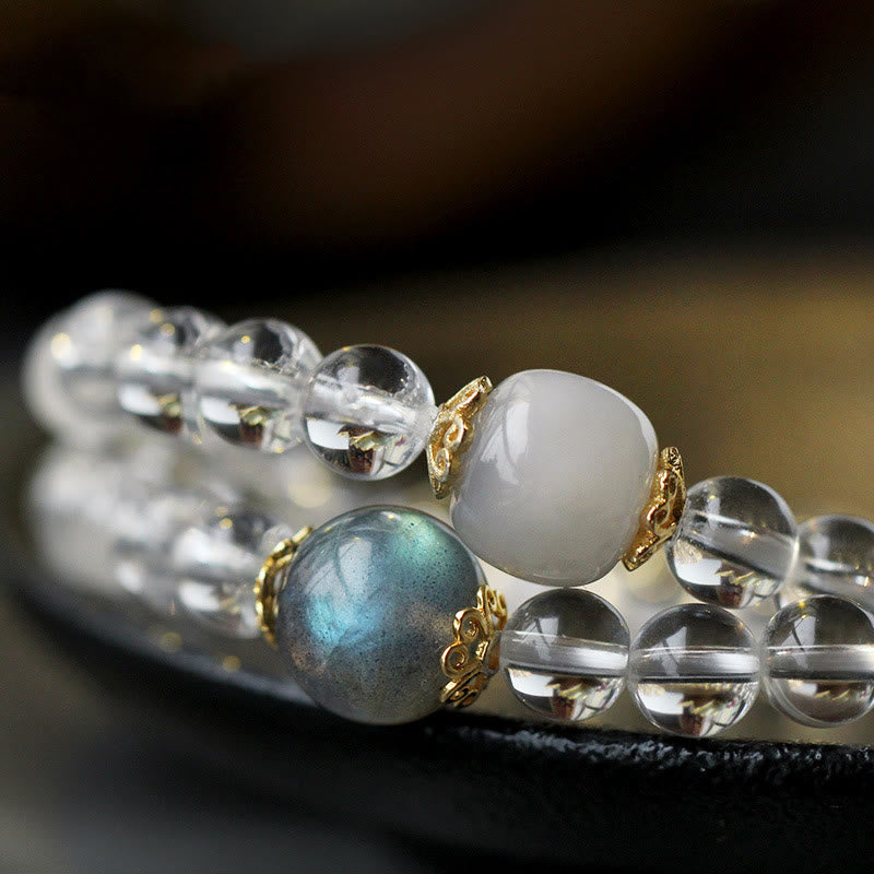 Buddha Stones 925 Sterling Silver Chinese Zodiac Natal Buddha White Crystal Meditation Triple Wrap Bracelet Bracelet BS 1