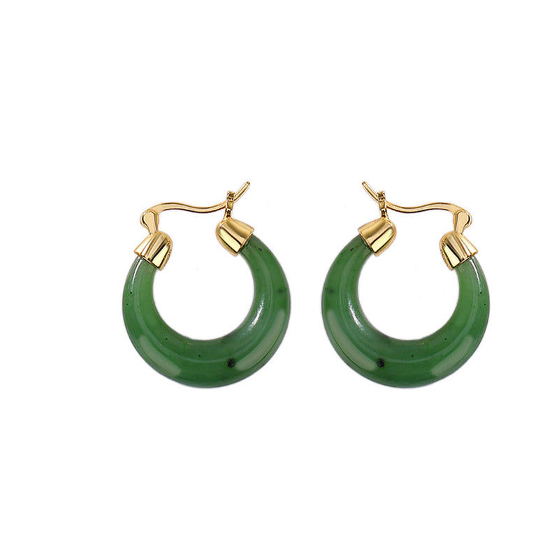 Buddha Stones 925 Sterling Silver Plated Gold Natural Round Hetian Cyan Jade Luck Drop Earrings Earrings BS 7