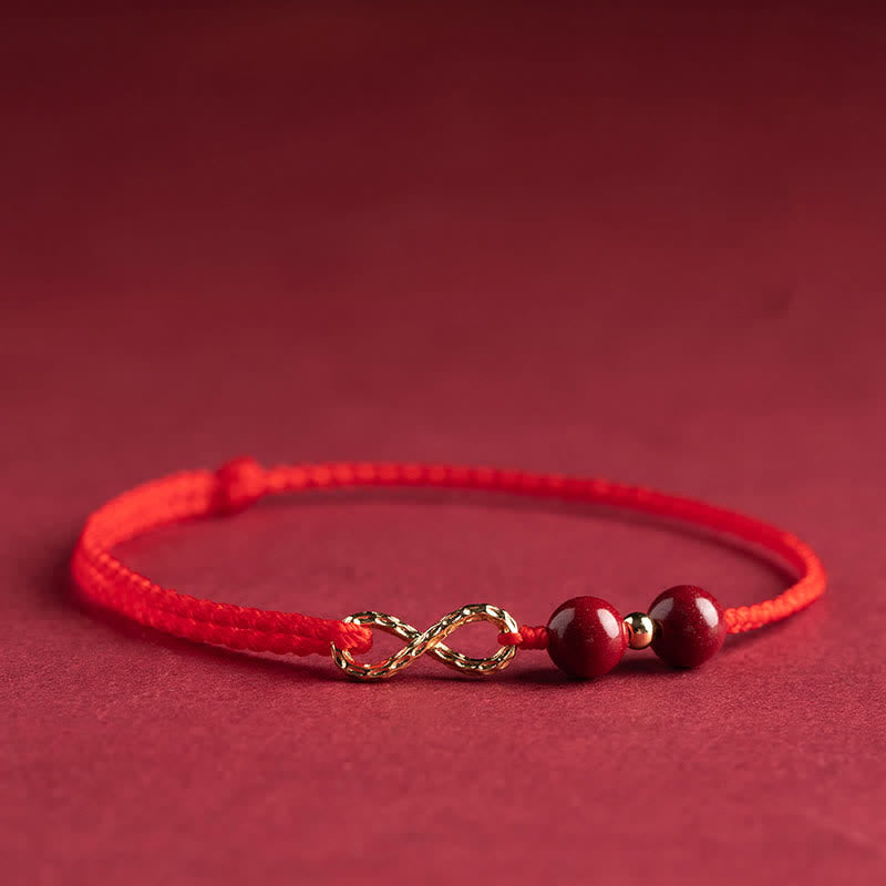 Buddha Stones Cinnabar Blessing Red String 14K Gold Infinity Symbol Bracelet Anklet Bracelet Anklet BS Red Anklet(Anklet Circumference 16-26cm)