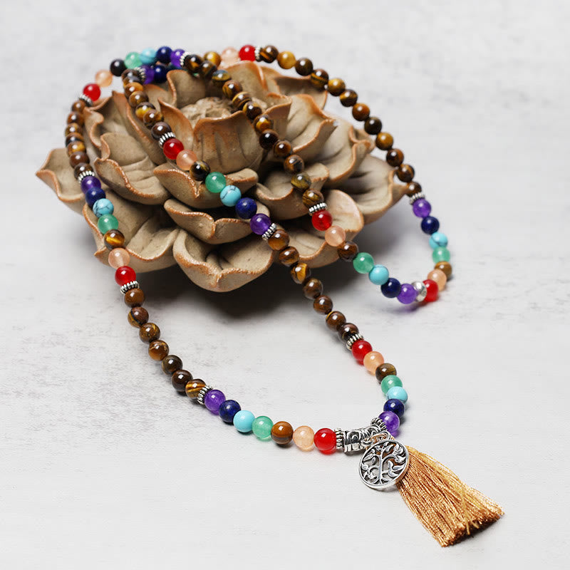 Foviel Healing Crystal Mala Prayer Beads 108 Meditation Healing Multilayer Bracelet Necklace
