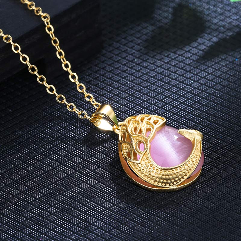 Buddha Stones Pink Crystal Green Chalcedony Peacock Copper Soothing Love Necklace Pendant Necklaces & Pendants BS 1