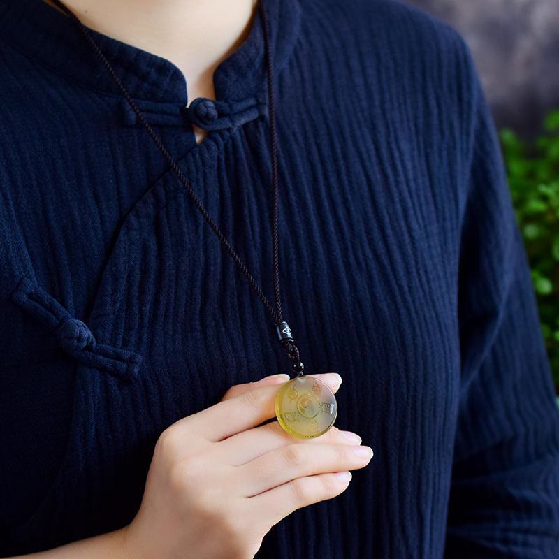 Buddha Stones Taoism Five Sacred Mountains Yin Yang Symbol Liuli Crystal Balance Necklace Pendant Key Chain Necklaces & Pendants BS 11