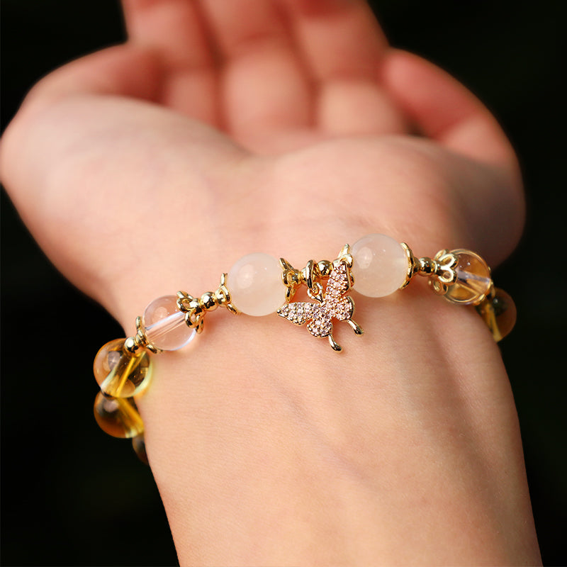 Buddha Stones Citrine Moonstone Butterfly Charm Prosperity Protection Bracelet Bracelet BS 5