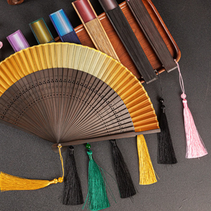 Buddha Stones Gradient Handheld Silk Bamboo Folding Fan