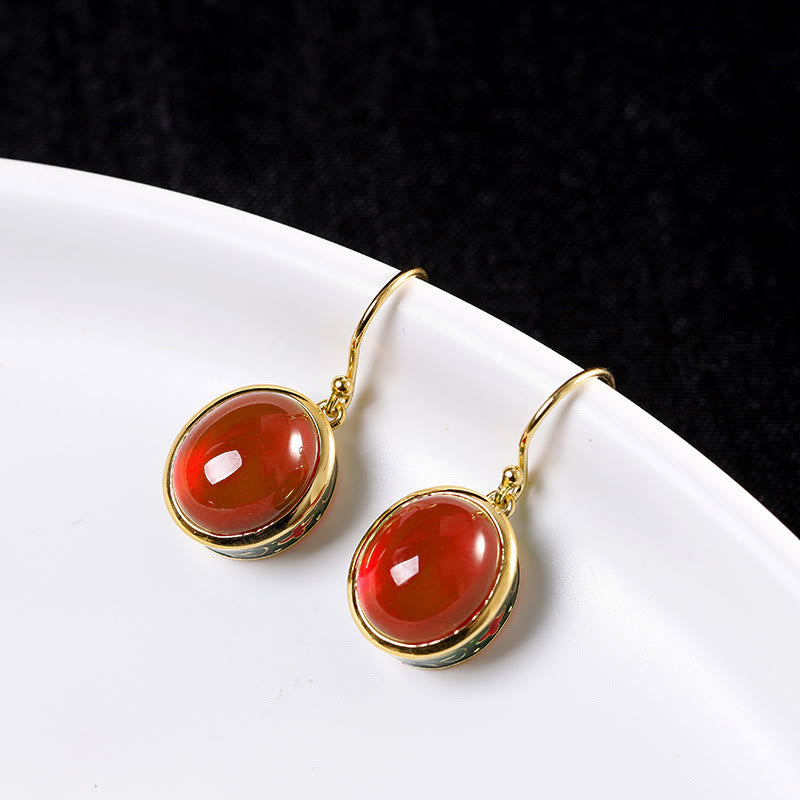 Buddha Stones Round Red Corundum Confidence Hook Drop Dangle Earrings Earrings BS 3