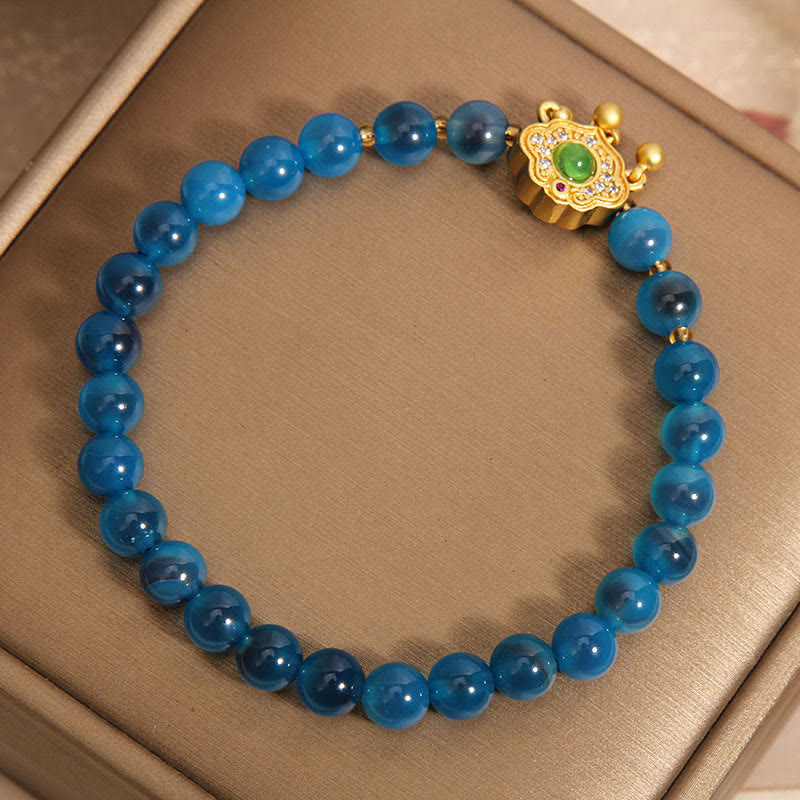 Buddha Stones Blue Candy Agate Chinese Lock Charm Healing Bracelet Bracelet BS 2