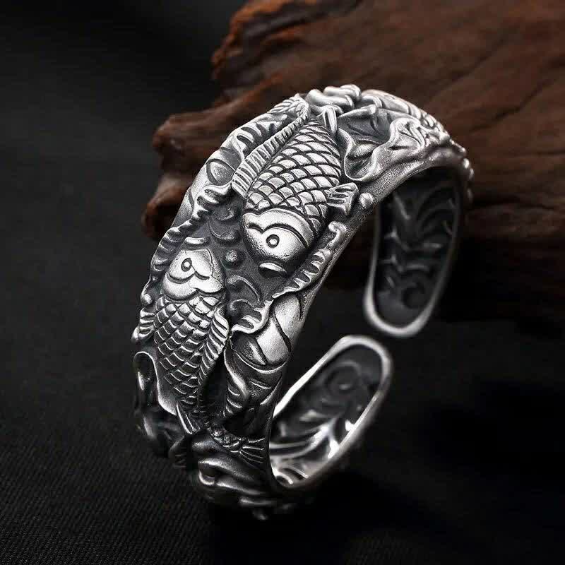 Buddha Stones Buddha Stones Koi Fish Lotus Luck Wealth Bracelet Bangle Bracelet Bangle BS 1