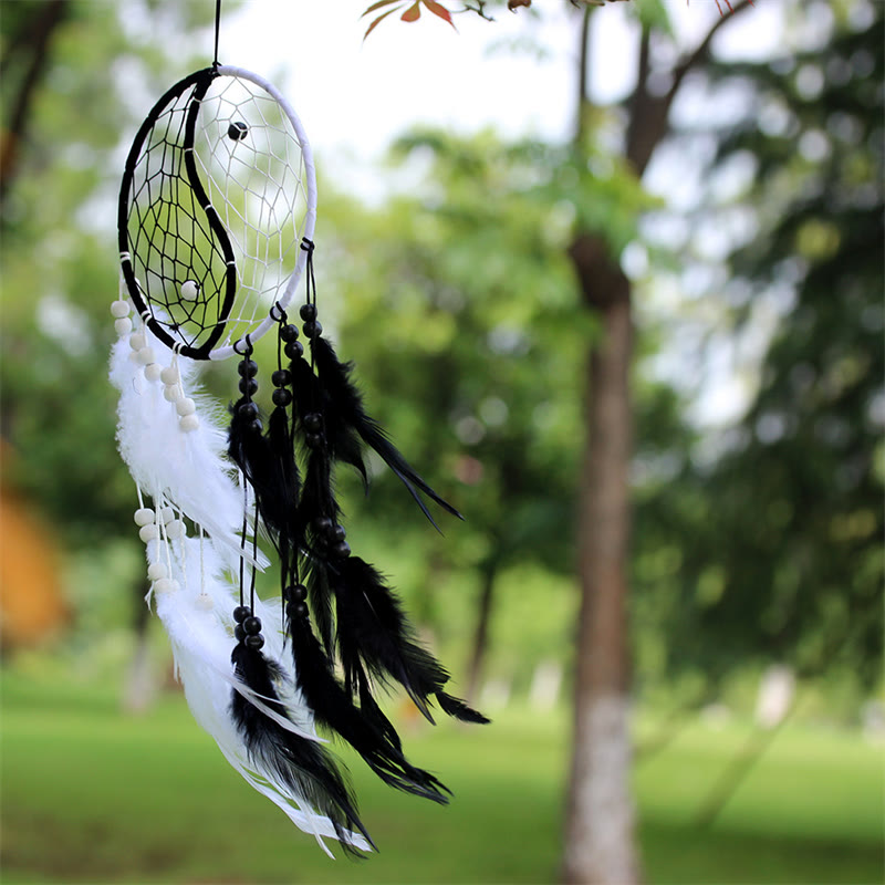 Buddha Stones Yin Yang Dream Catcher Circular Net with Feathers Balance Decoration Decorations BS 3