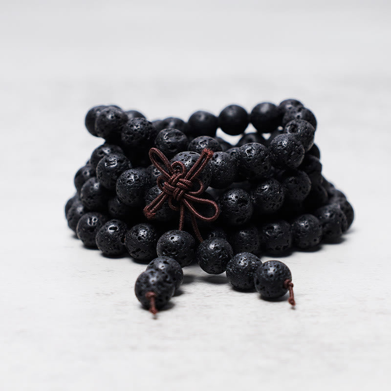 Buddha Stones 108 Natural Lava Rock Beads Prayer Mala Bracelet Necklace Bracelet BS 3