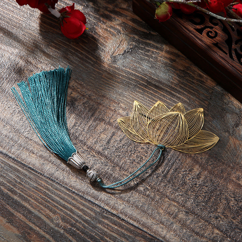 Buddha Stones Lotus Flower New Beginning Metal Brass Hollow Bookmark Bookmarks BS 1