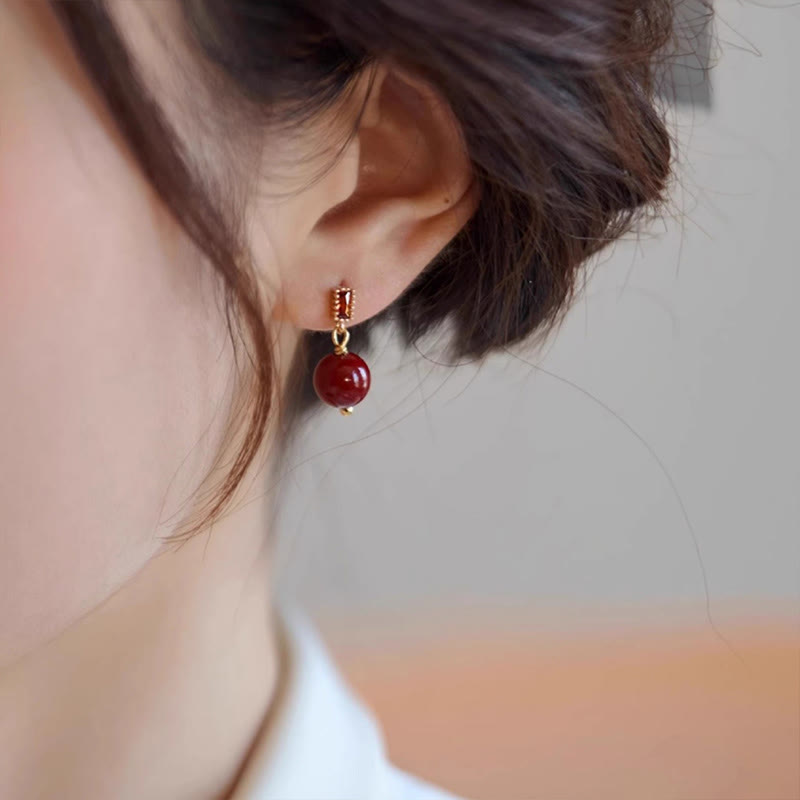 Buddha Stones 925 Sterling Silver Posts 14K Gold Filled Cinnabar Bead Zircon Calm Earrings Earrings BS Cinnabar(925 Sterling Silver Posts)