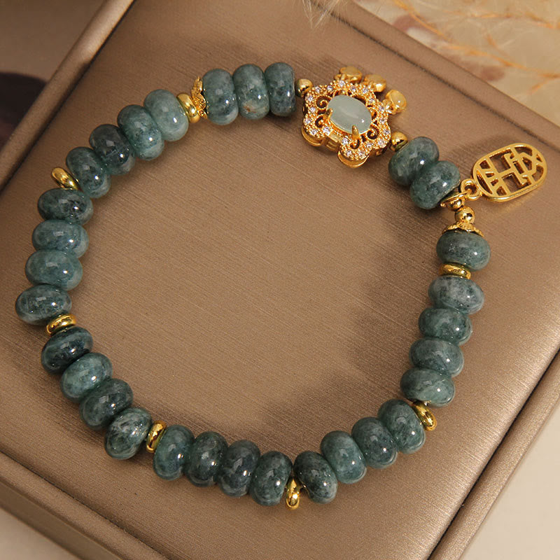 Buddha Stones Natural Jade Chinese Lock Charm Peace Luck Abundance Bracelet Bracelet BS 4