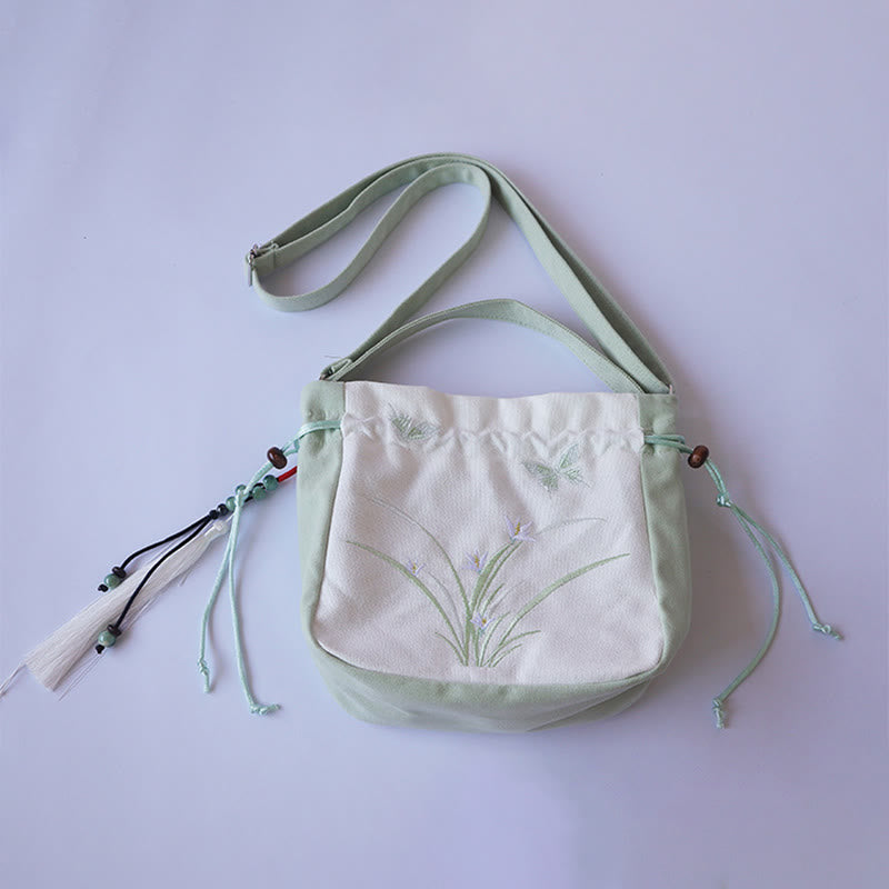 Buddha Stones Handmade Embroidered Flowers Canvas Tote Shoulder Bag Handbag Bag BS 4