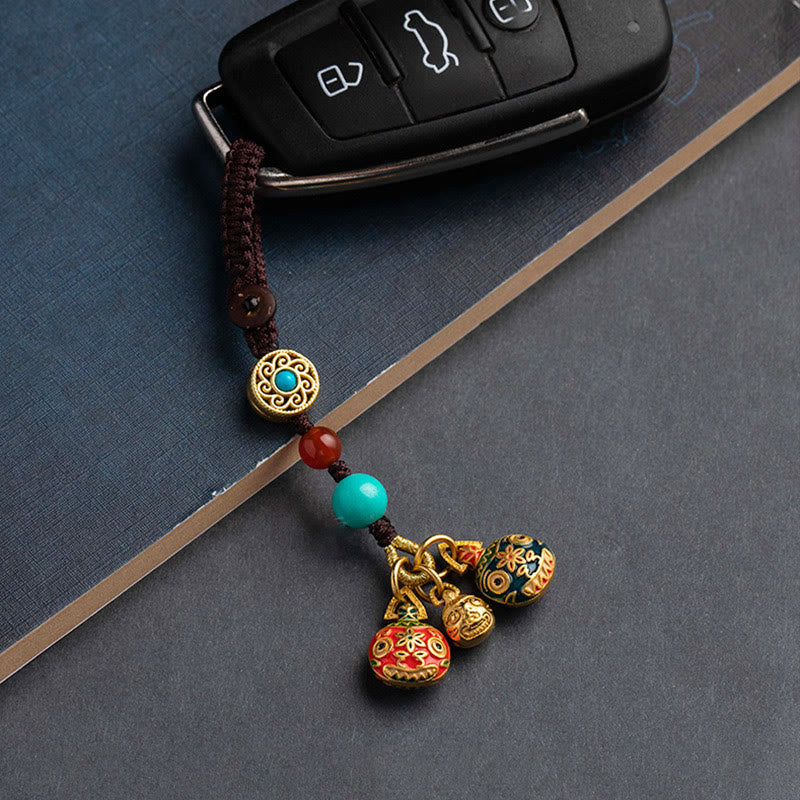 Buddha Stones Gold Swallowing Beast Family Luck Car Key Chain Phone Hanging Decoration Hanging Decoration BS 4
