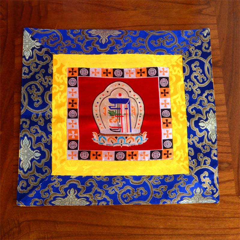 Buddha Stones Prayer Altar Mat Meditation Strength Endless Knot Vajra Man-Bcu Kalachakra Auspicious Symbols Prayer Altar BS Man-Bcu Kalachakra Red
