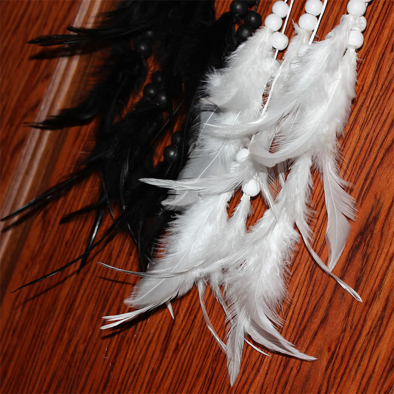 Buddha Stones Yin Yang Dream Catcher Circular Net with Feathers Balance Decoration Decorations BS 12