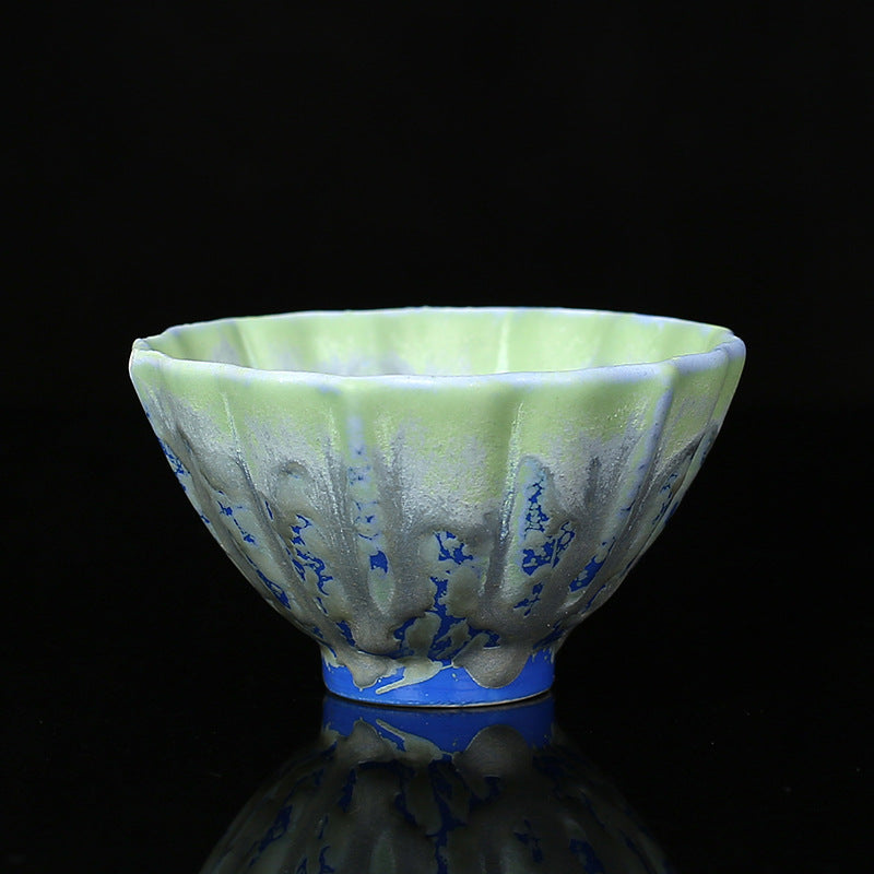 Buddha Stones Retro Blue Red Gradient Lotus Pattern Kiln Change Ceramic Teacup Kung Fu Tea Cup Bowl Cup BS Blue 8.5cm*4.8cm*100ml