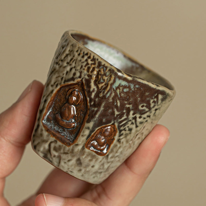 Buddha Stones Vintage Dunhuang Color Buddha Engraved Teacup Kung Fu Tea Cup Cup BS 2