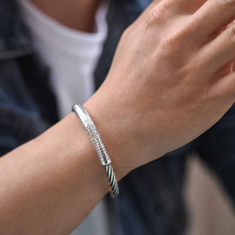 Buddha Stones Tibetan Om Mani Padme Hum Heart Sutra Purity Cuff Bracelet Bracelet Bangle BS 8