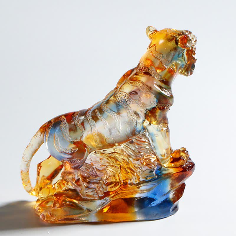 Buddha Stones Handmade Liuli Crystal Tiger Art Piece Protection Home Decoration Decorations BS 4