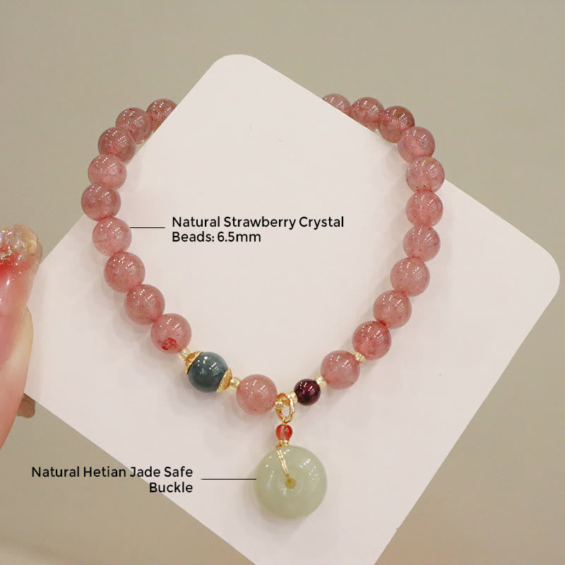 Buddha Stones Natural Strawberry Quartz Jade Peace Buckle Coin Purse Healing Bracelet Bracelet BS 6