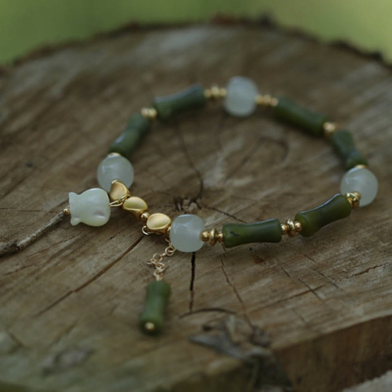 Buddha Stones Green Bamboo Jade Lily of the Valley Wealth Bracelet Bracelet BS 10