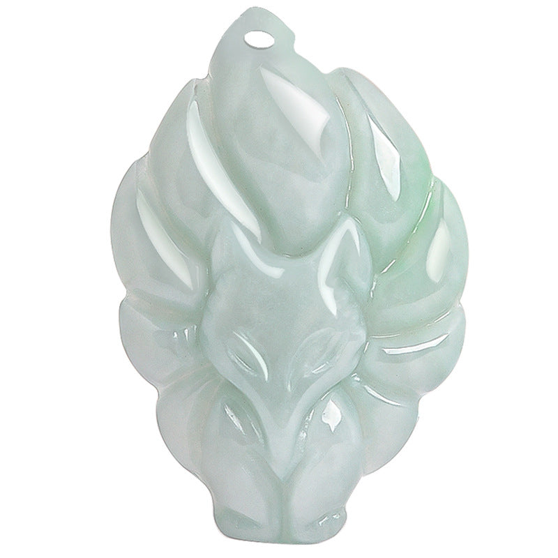 Buddha Stones Natural Jade Nine Tailed Fox Luck Prosperity Necklace Pendant Necklaces & Pendants BS 7