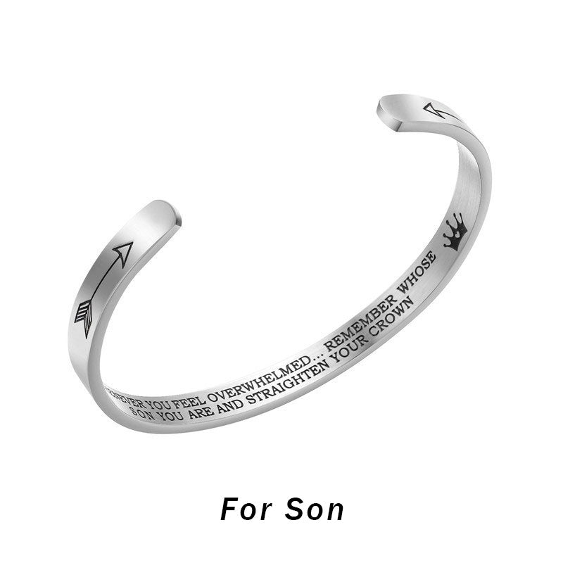 Buddha Stones Inspirational Bracelets Personalized Gift for Her Him Engraved Mantra Cuff Bangle Crown Jewelry - For son - image 5