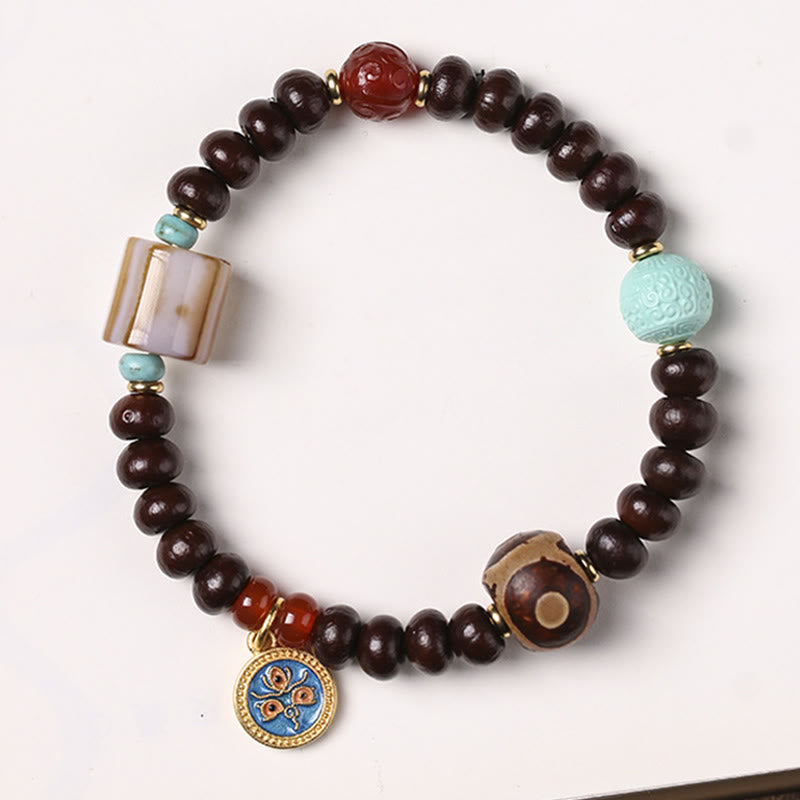 Buddha Stones Natural Tibet Purple Bodhi Seed Dzi Bead God of Wealth Wisdom Bracelet Bracelet BS 4