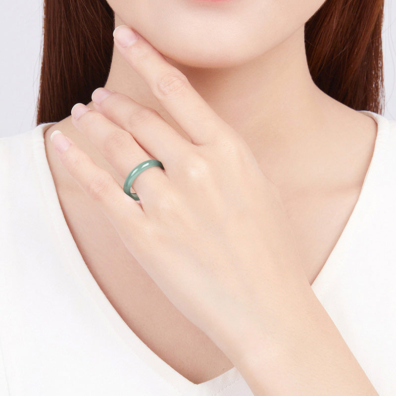 Buddha Stones Natural Jade Prosperity Protection Ring Ring BS 2
