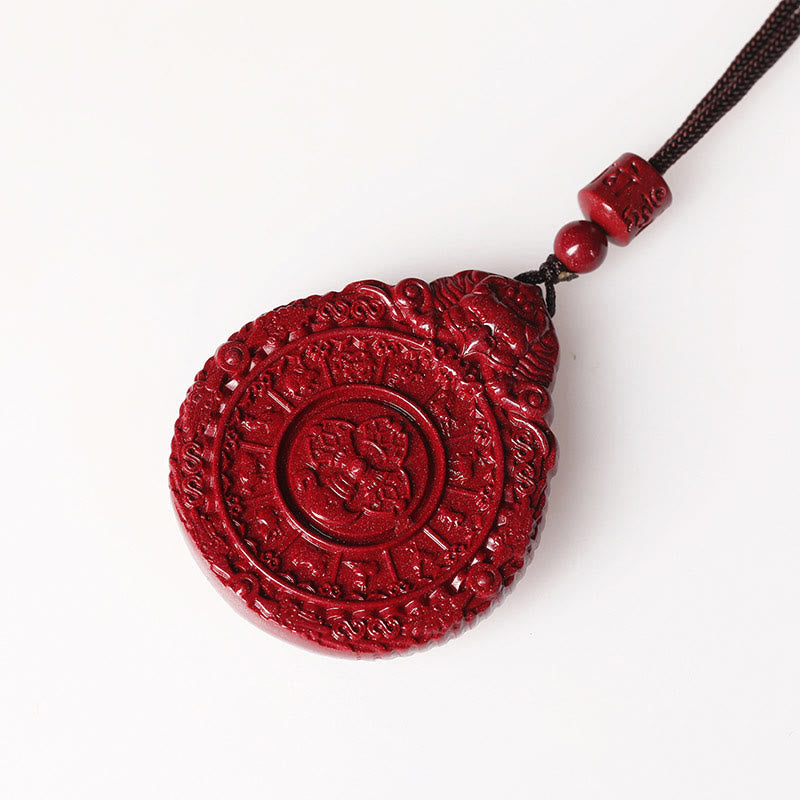 Buddha Stones Chinese Zodiac Natural Cinnabar Bagua Amulet Keep Away Evil Spirits Necklace Pendant Necklaces & Pendants BS 3